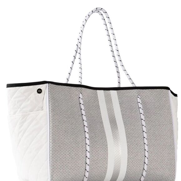 White and Gray Tote Bag - Neoprene Washable Tote with Pouch - BRAND NEW - Picture 9 of 10